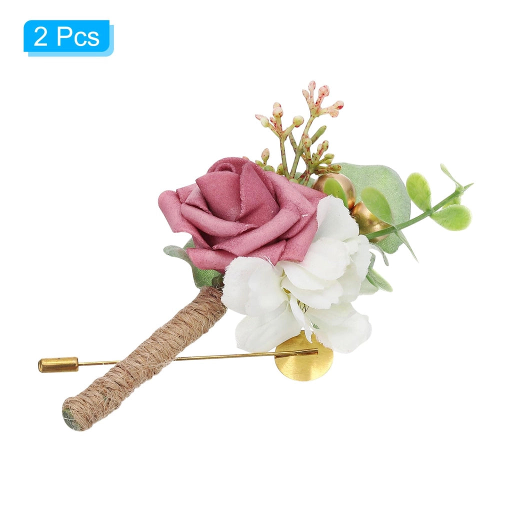 Set da 2 spille da bavero a forma di rosa artificiale, colore rosso chiaro, dimensioni 12x7 cm