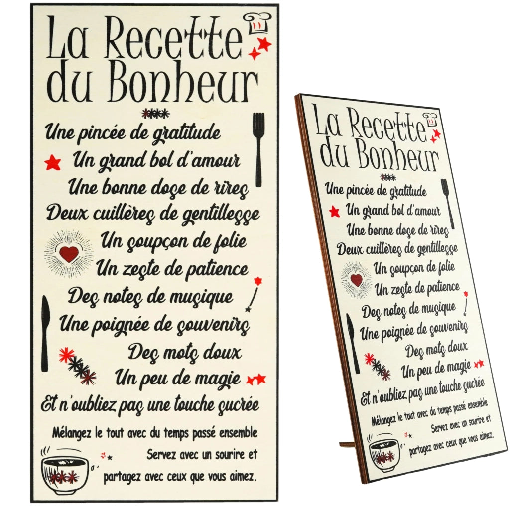 Decorazione da parete "Ricetta della felicità", cornice in legno, 30x15 cm