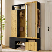 Mobile da ingresso in MDF con specchio e scarpiera nero e naturale