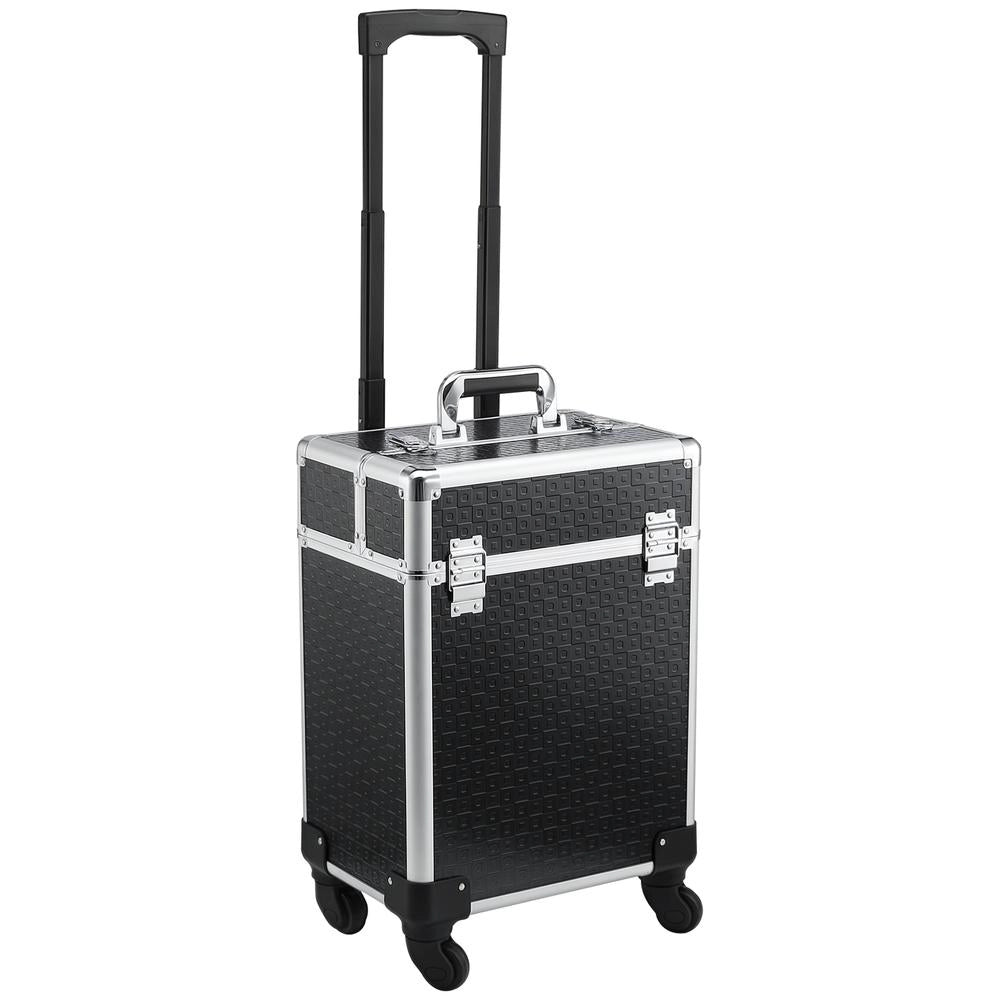 Trolley Trucco Valigetta Make Up in Alluminio Nero 4 Ruote e Maniglia Telescopica 34L x 24l x 52H cm