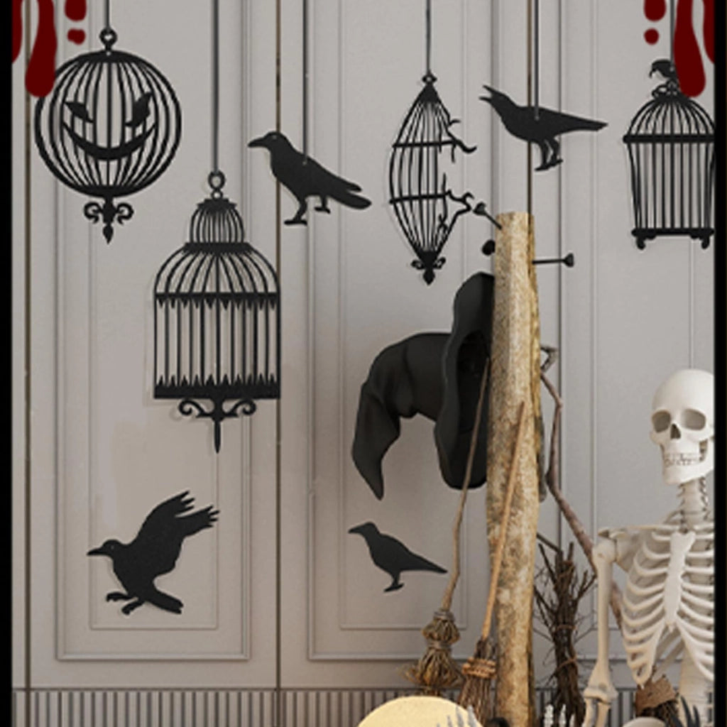 Set di decorazioni a tema Halloween da appendere, composto da 24 pezzi, con corvi neri e gabbie