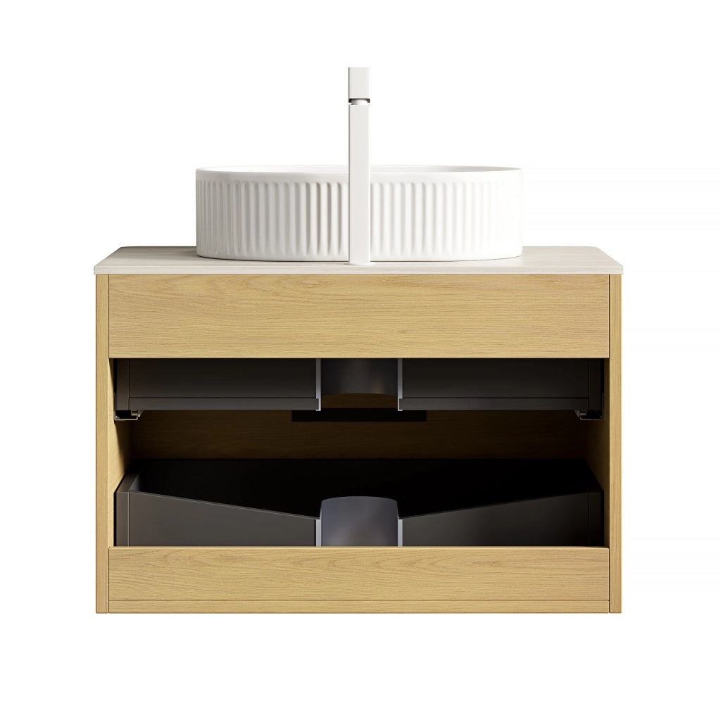MOBILE BAGNO con lavabo ovale e 2 cassetti, ceramica e pietra sinterizzata
