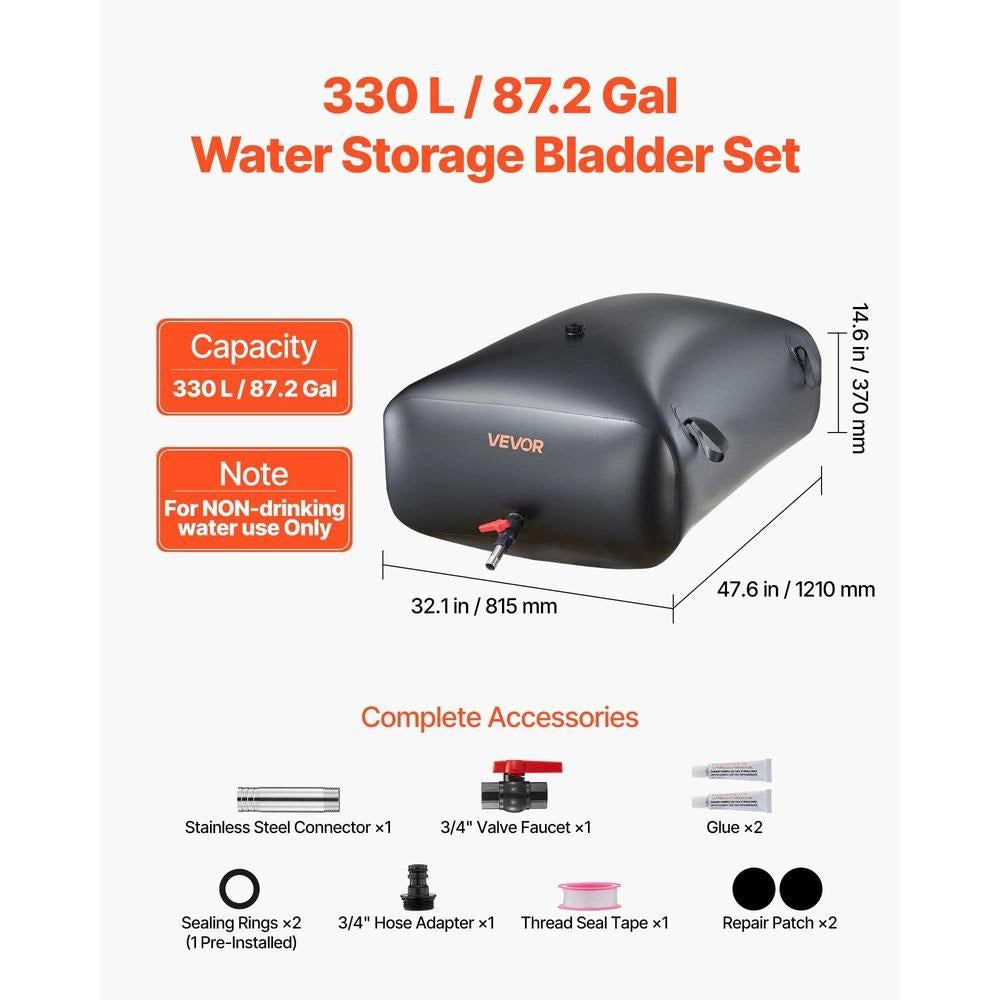 Sacca Serbatoio per Acqua Pieghevole 330 L in PVC 1000D Nero, Portatile e Resistente per Irrigazione Giardino Camper Emergenza