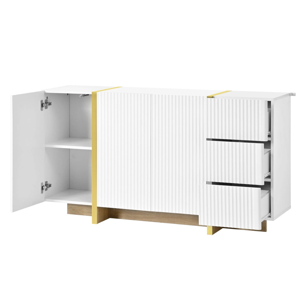Set mobile TV e credenza bianco con frontali scanalati in MDF e truciolare
