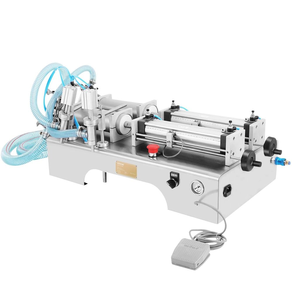 Riempitrice Liquida Orizzontale a Doppia Testa VR-STWSY Pneumatica Elettrica 100-1000 ml, Inox 304, Regolabile per Profumo Acqua Latte Olio d'Oliva