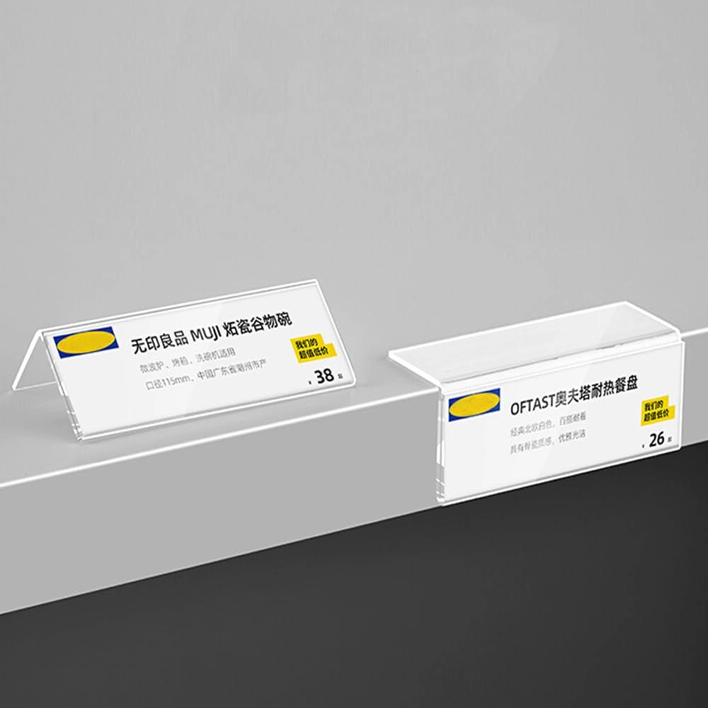 Porta etichette in acrilico, confezione da 10, dimensioni 90x55 mm, autoadesivo