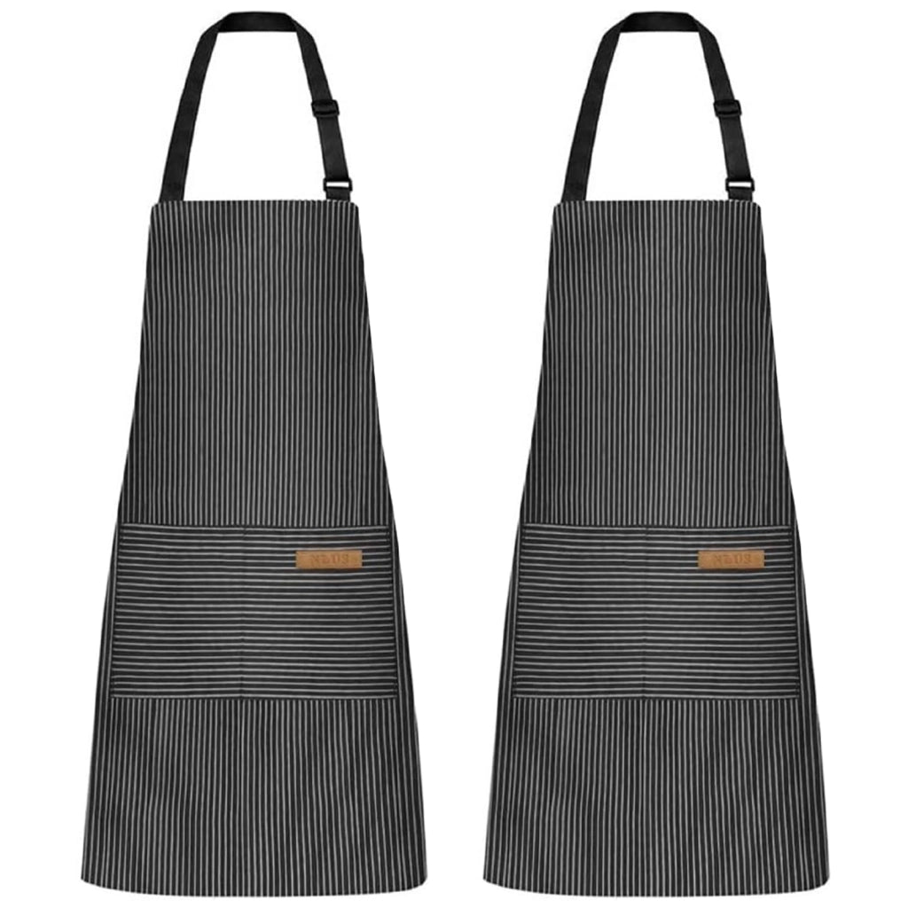 Grembiuli da cucina, 2 pezzi, regolabili, con sottili strisce nere