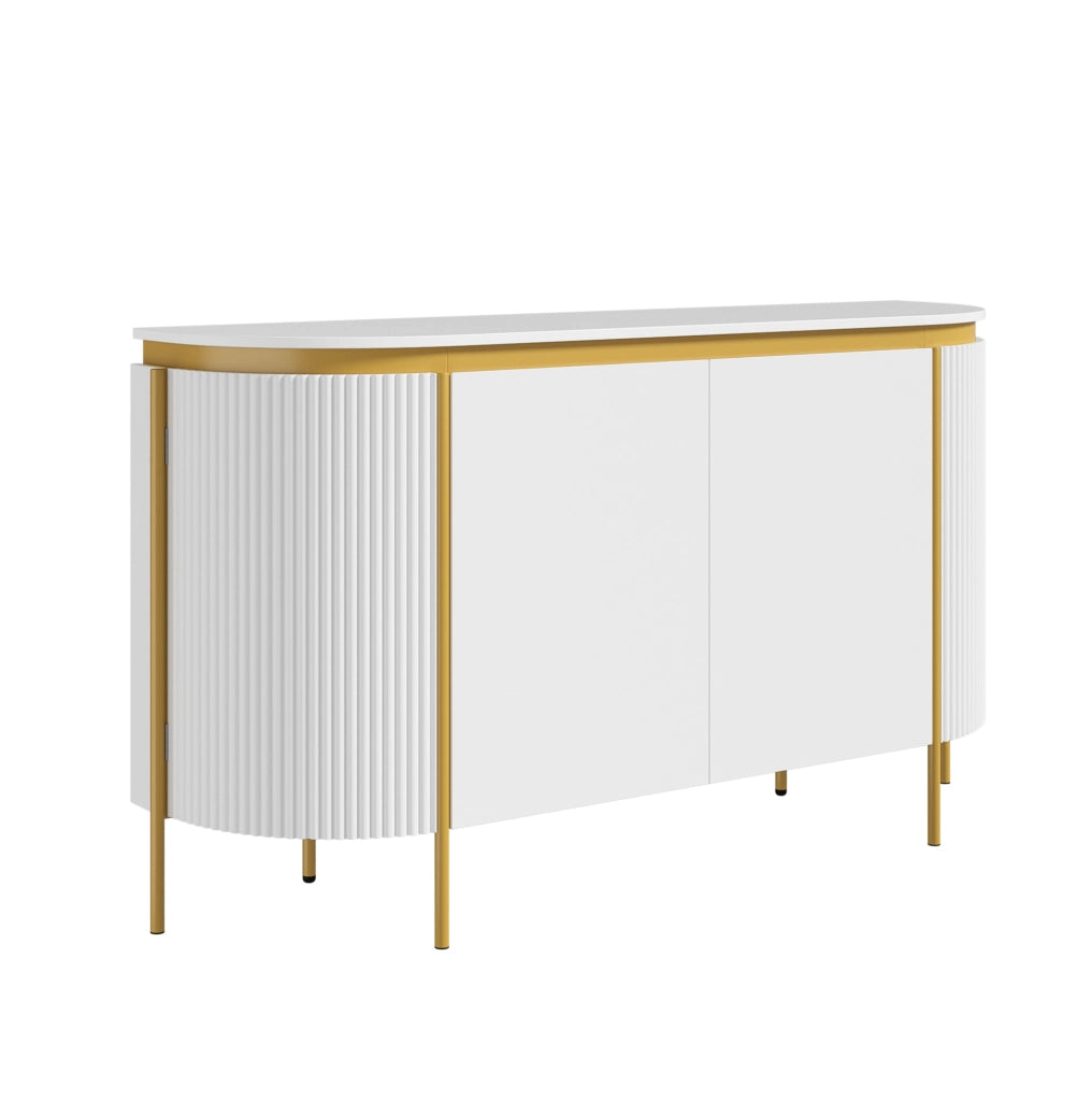 Credenza ovale bianca in MDF con 4 ante e passacavi