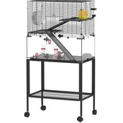 Gabbia per criceti 77x49x130,5 cm in acciaio nero a 3 livelli con accessori
