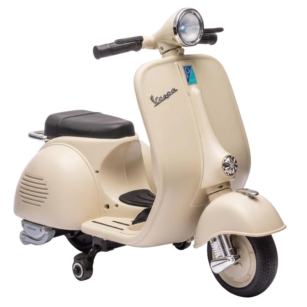 VESPA Moto Elettrica per Bambini Licenza Ufficiale 5 km/h Bianco con Ruote Stabilizzatrici e Batteria al Litio per Giardino 3+ Anni