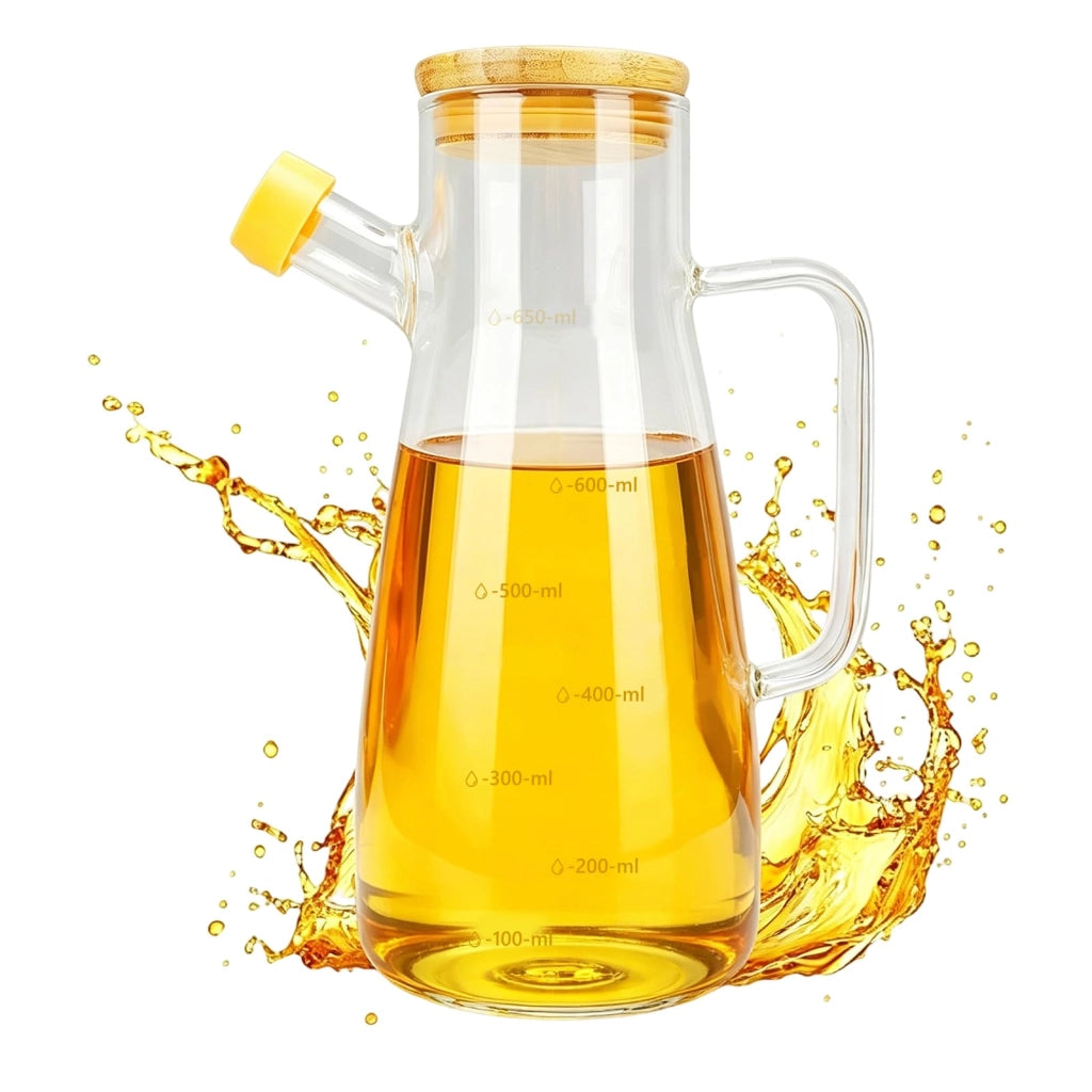 Bottiglia di vetro per olio, capacità 650 ml, a prova di perdite, con beccuccio dosatore