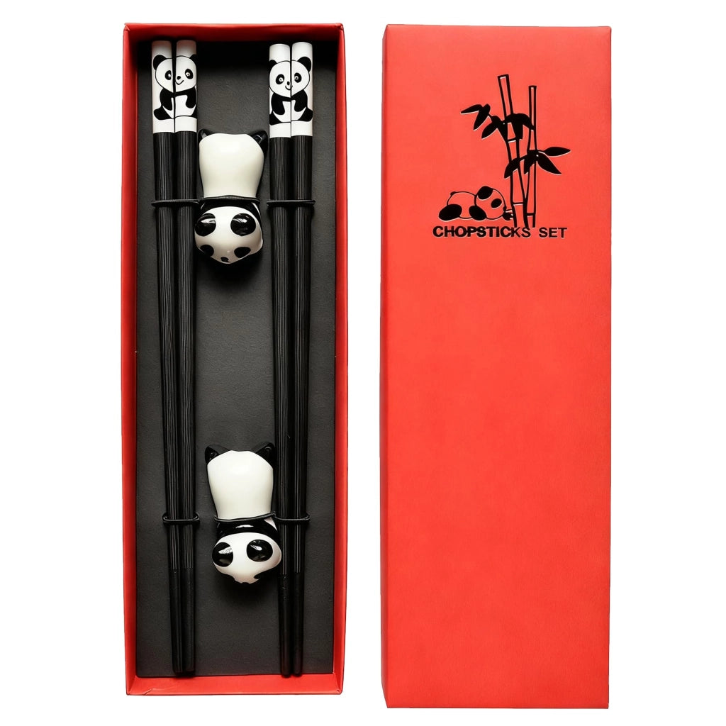 Set di bacchette da portata, 2 paia, design panda con supporto, antiscivolo, 24 cm
