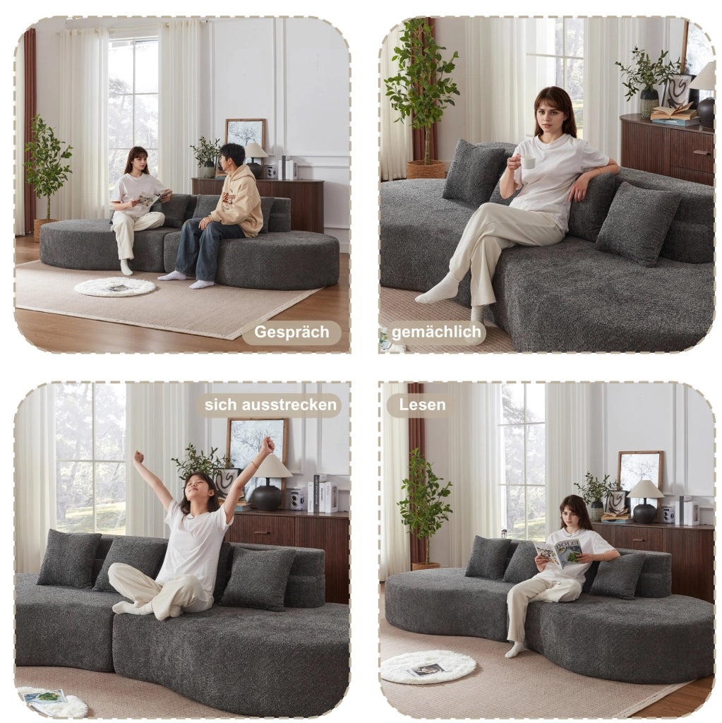 DIVANO Modulare in Schiuma 2 Pezzi Chenille Grigio