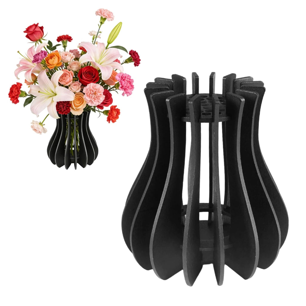 Vaso in legno, dimensioni 20x12 cm, colore nero, ideale per composizioni floreali
