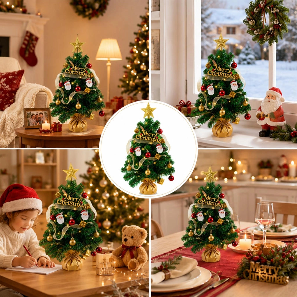 Albero di Natale artificiale, verde, decorato, altezza 44 cm