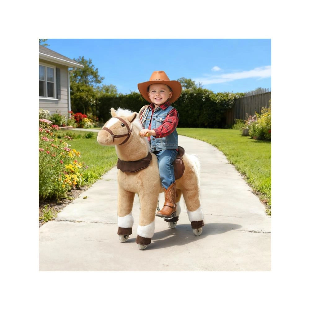 Cavallo Giocattolo Cavalcabile con Ruote e Sella per Bambini 3-5 Anni 80 cm Marrone Pratico e Robusto