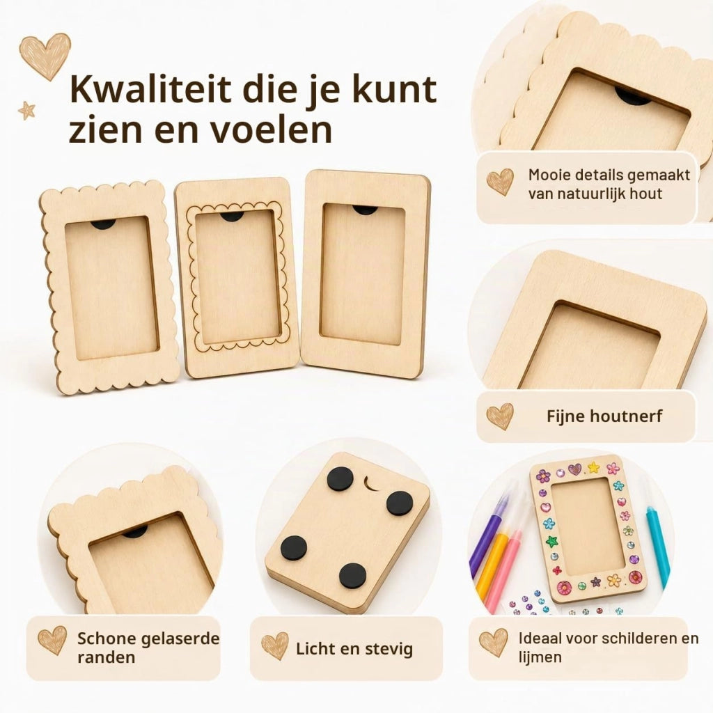Kit per creare: 15 mini cornici in legno da dipingere, con supporto magnetico