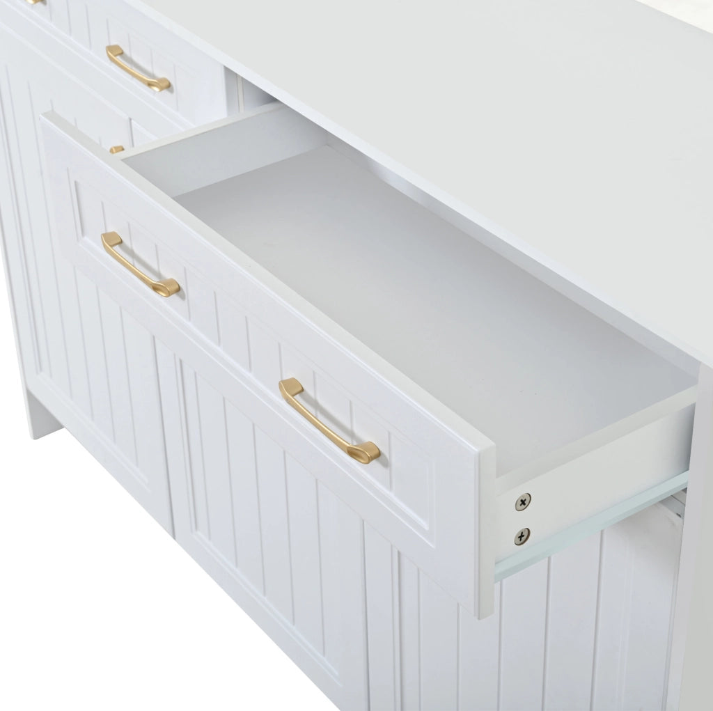 Credenza madia 140x40x90 cm in MDF; con 3 ante e 2 cassetti; con ripiani regolabili; per soggiorno; bianca