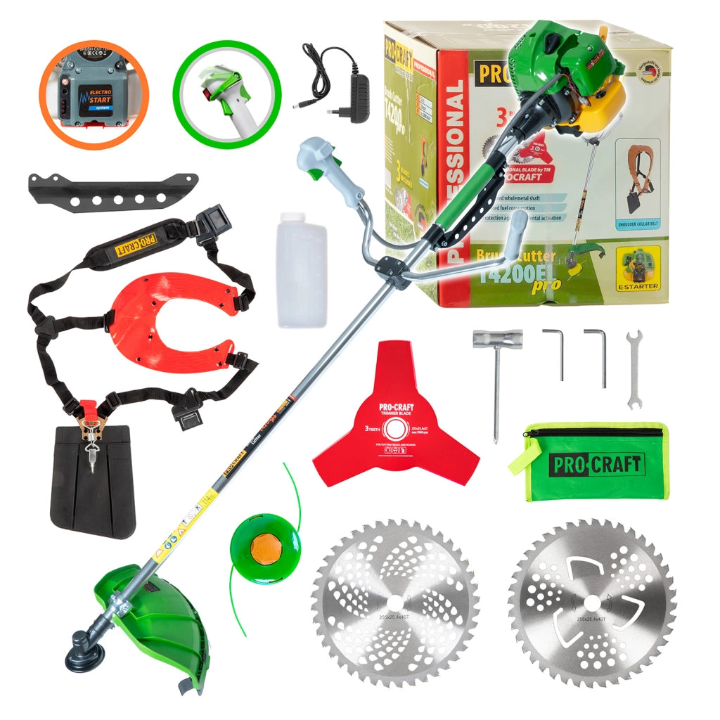 Decespugliatore a scoppio con avviamento elettrico Procraft T4200EL Pro, 1,4 kW, 51,7 cm³