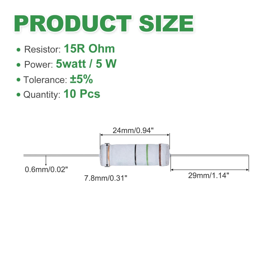 Resistenze da 15 Ohm, 5 Watt, tolleranza ±5%, confezione da 10 pezzi