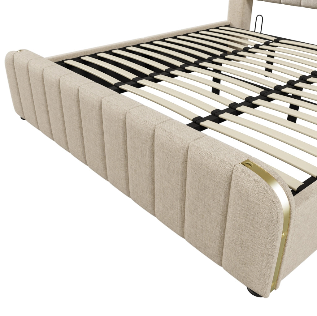 Letto matrimoniale contenitore 180x200 beige con materasso e USB-C