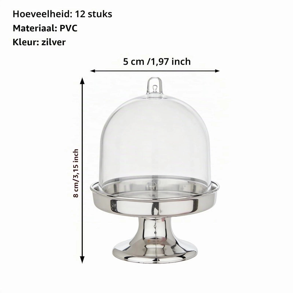 Supporto per 12 mini torte con coperchio a cupola, argento