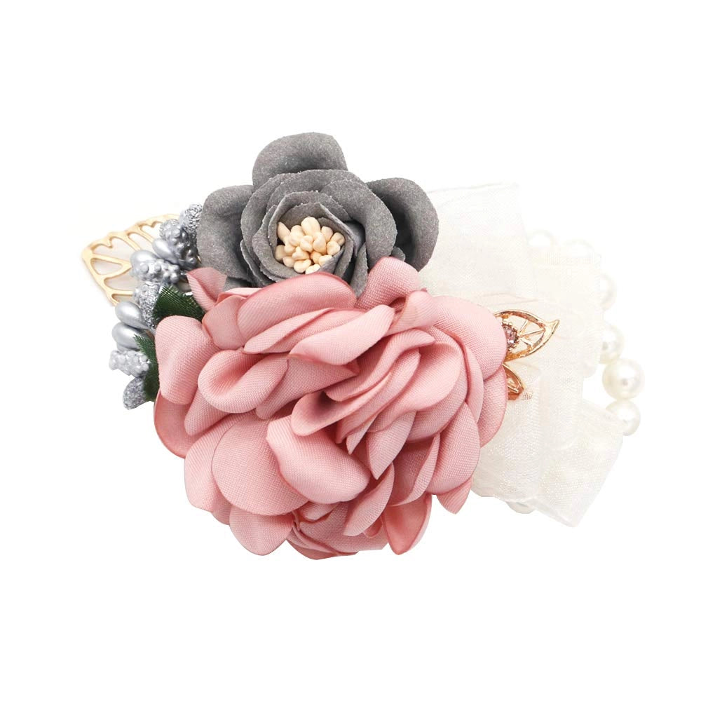 Fiore da polso con rose satinate, color champagne, 10 x 8 cm