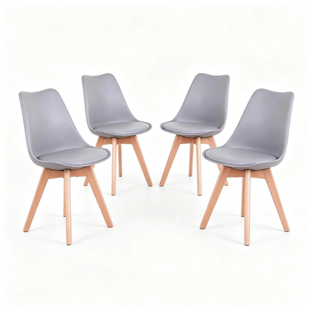 Set di 4 sedie da pranzo grigie in similpelle con gambe legno