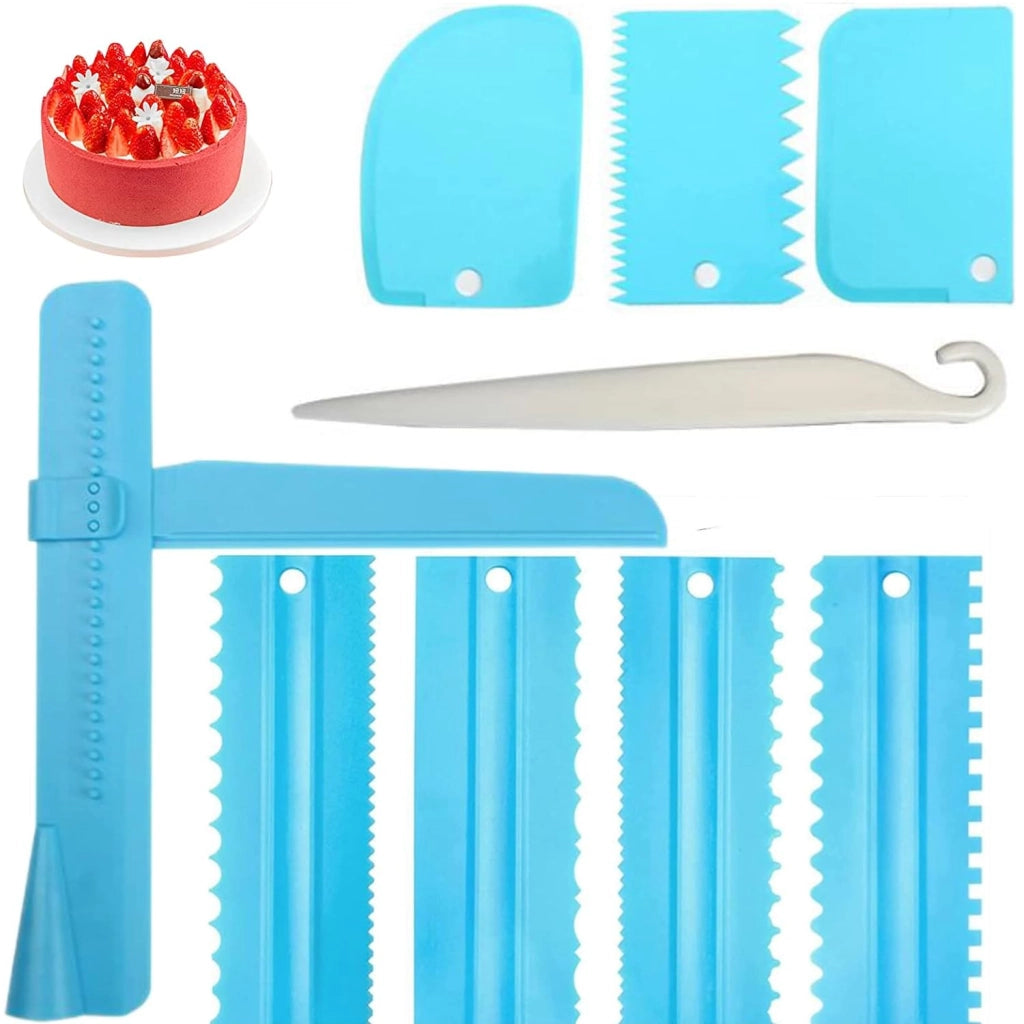 Set di 9 strumenti per lisciare la crema delle torte, utensili per la decorazione di torte, colore blu