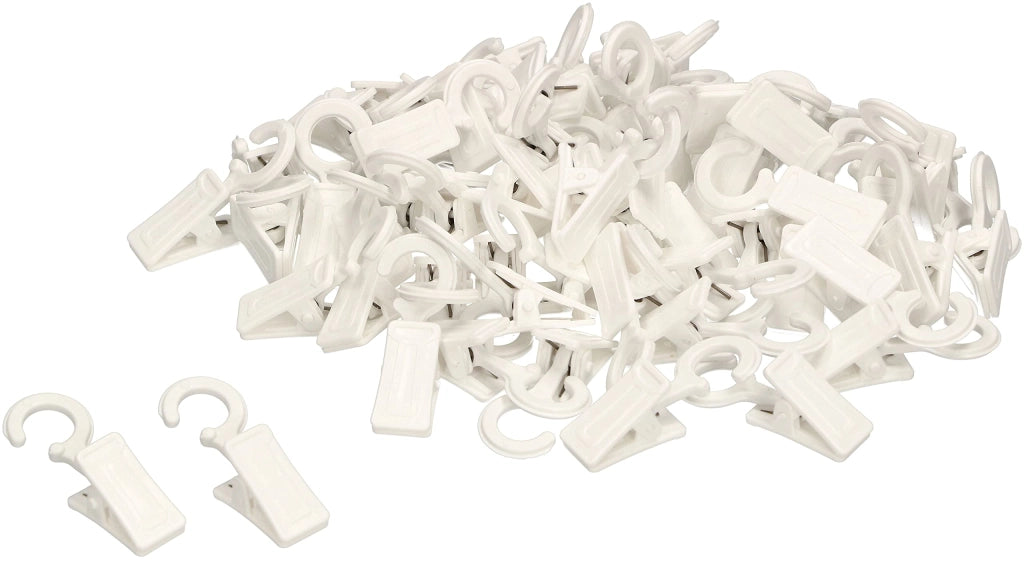 Graffette per tende con gancio, 100 pezzi, colore bianco, in plastica