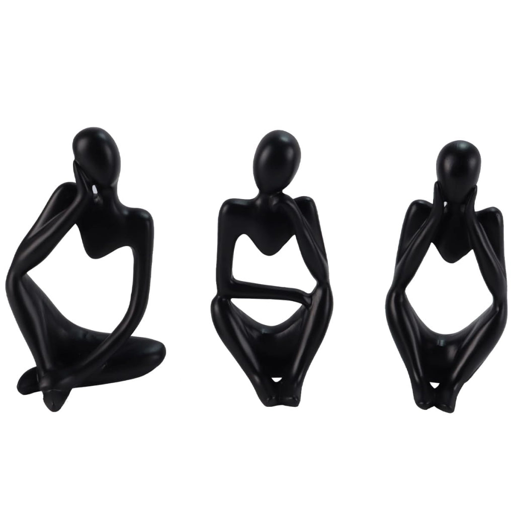 Set di 3 figure astratte per la riflessione, realizzate in resina, colore nero