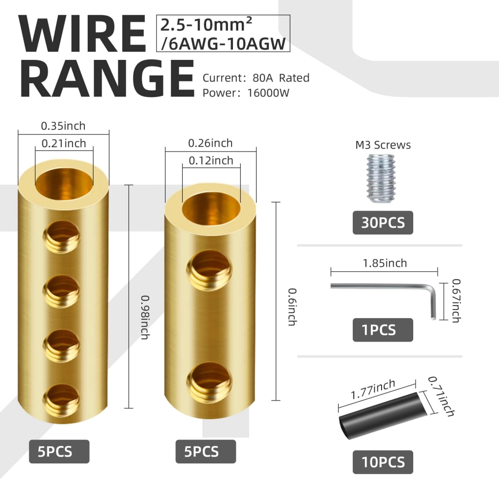 10 connettori per cavi da 6 a 10 AWG, morsetto a vite, 80A