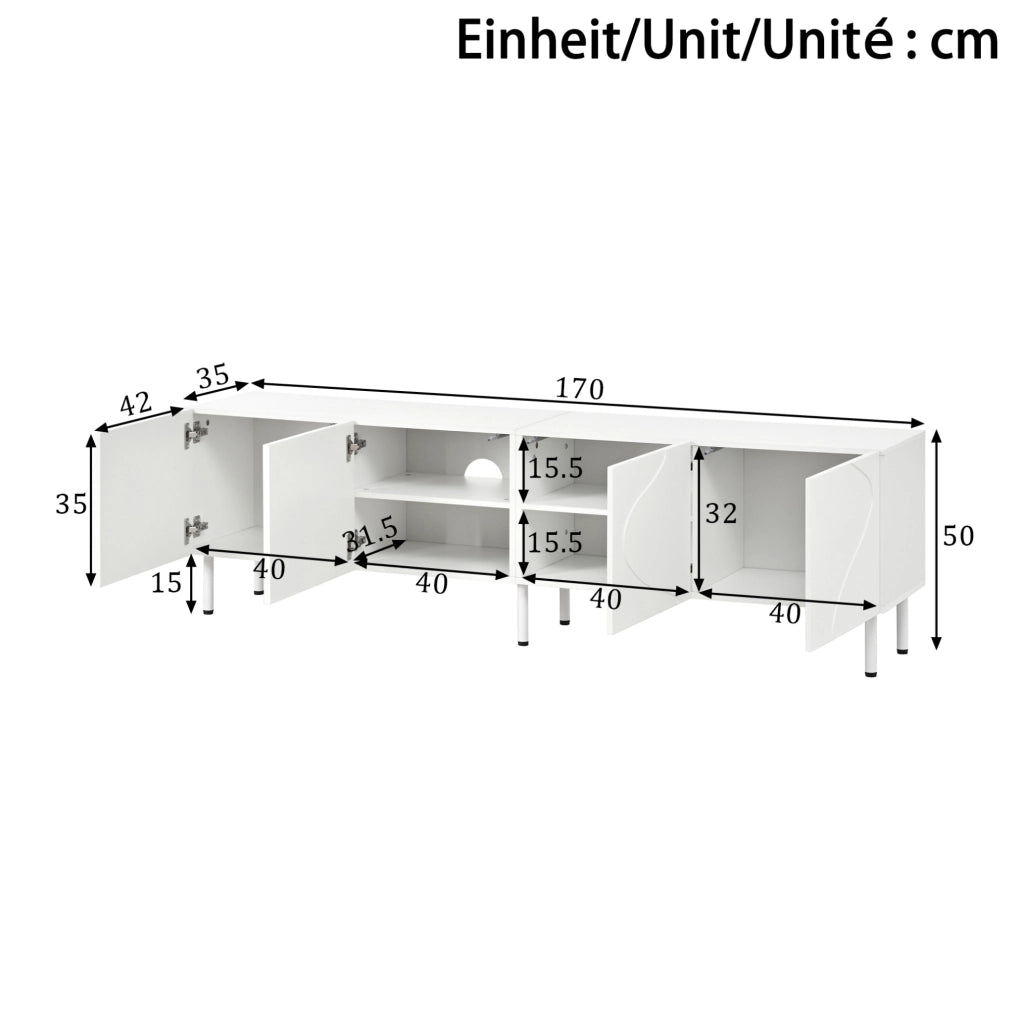 Mobile TV 170 x 35 x 50 cm bianco in MDF e truciolare, 4 ante