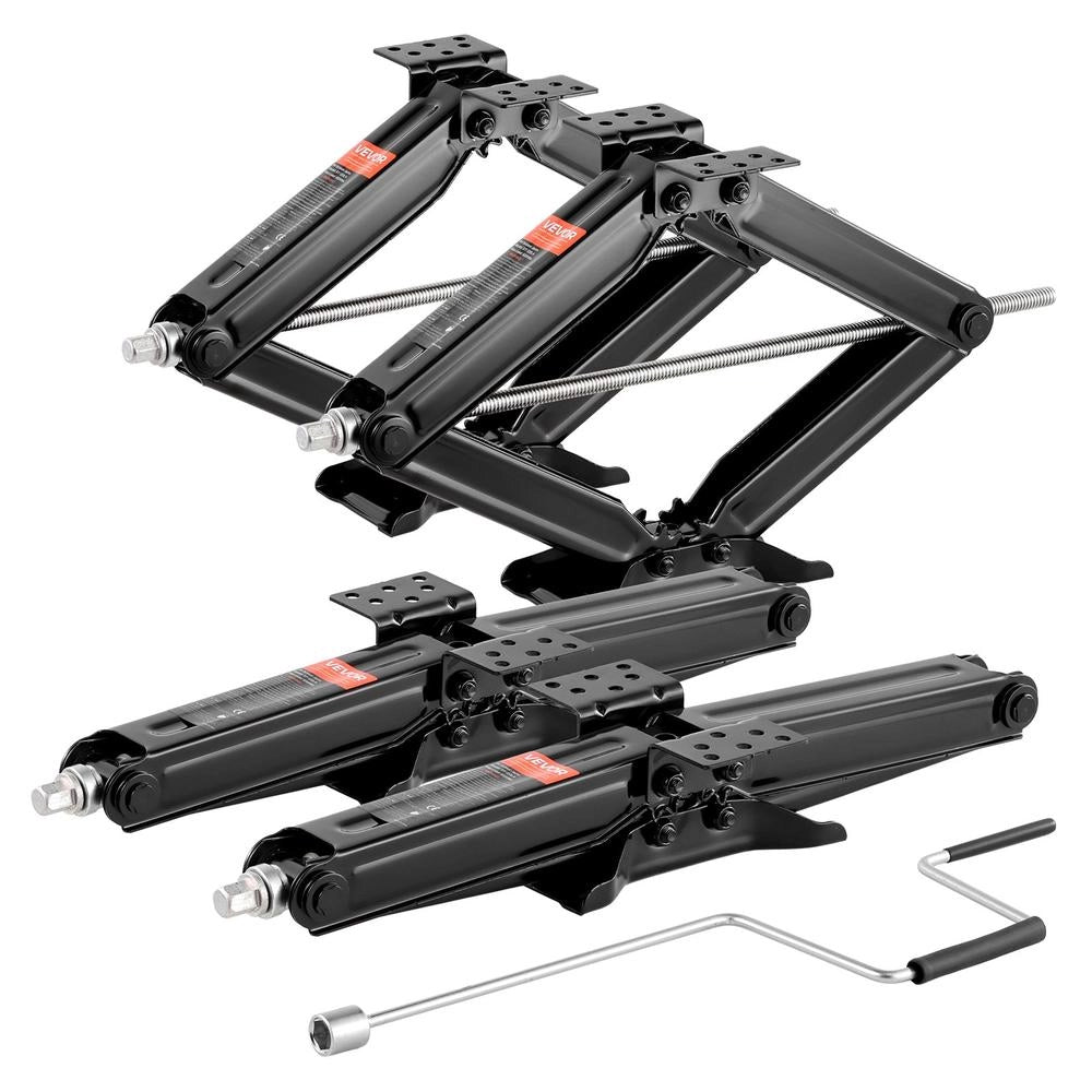 Set 4 Cric a Forbice per Camper RV ST-120LA in Acciaio, Stabilizzatori Livellamento 103-595 mm Regolabili con Manovella, Carico Max 2948 kg