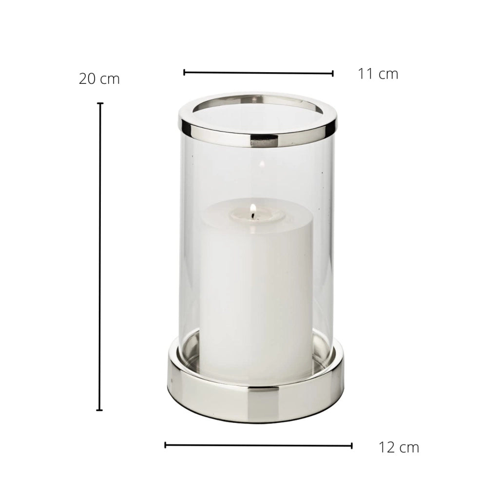 Candela decorativa Sanremo, argentata, diametro 12,5 cm, altezza 20 cm