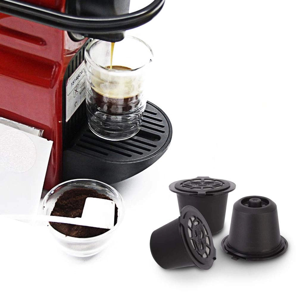 Capsule riutilizzabili per caffè, confezione da 3 pezzi, ricaricabili, colore nero