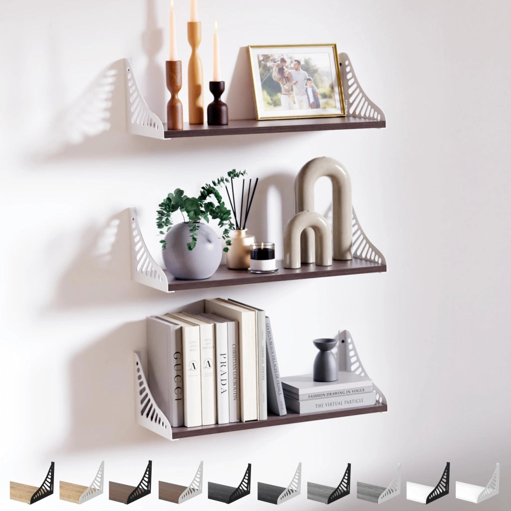 Mensole sospese, set da 3, 40x15 cm, marrone scuro/nero
