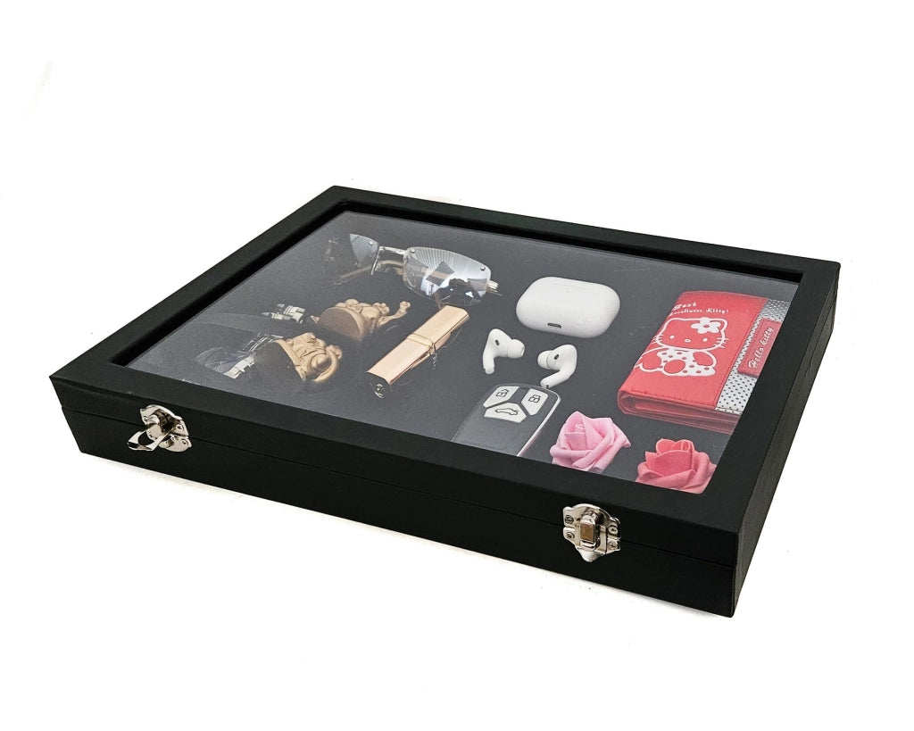 Contenitore con coperchio in vetro, dimensioni 35x24x4,30 cm, colore nero