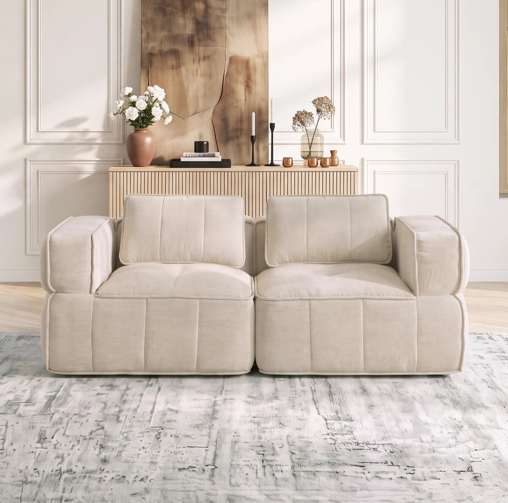 Divano modulare a 2 posti beige, senza telaio e con seduta profonda