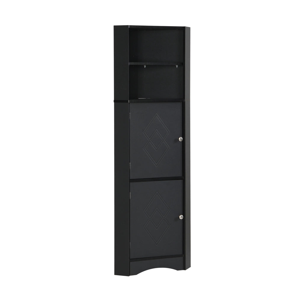 Mobile da bagno angolare con due ripiani e vano aperto regolabile, 36,5x36,5x155 cm, nero