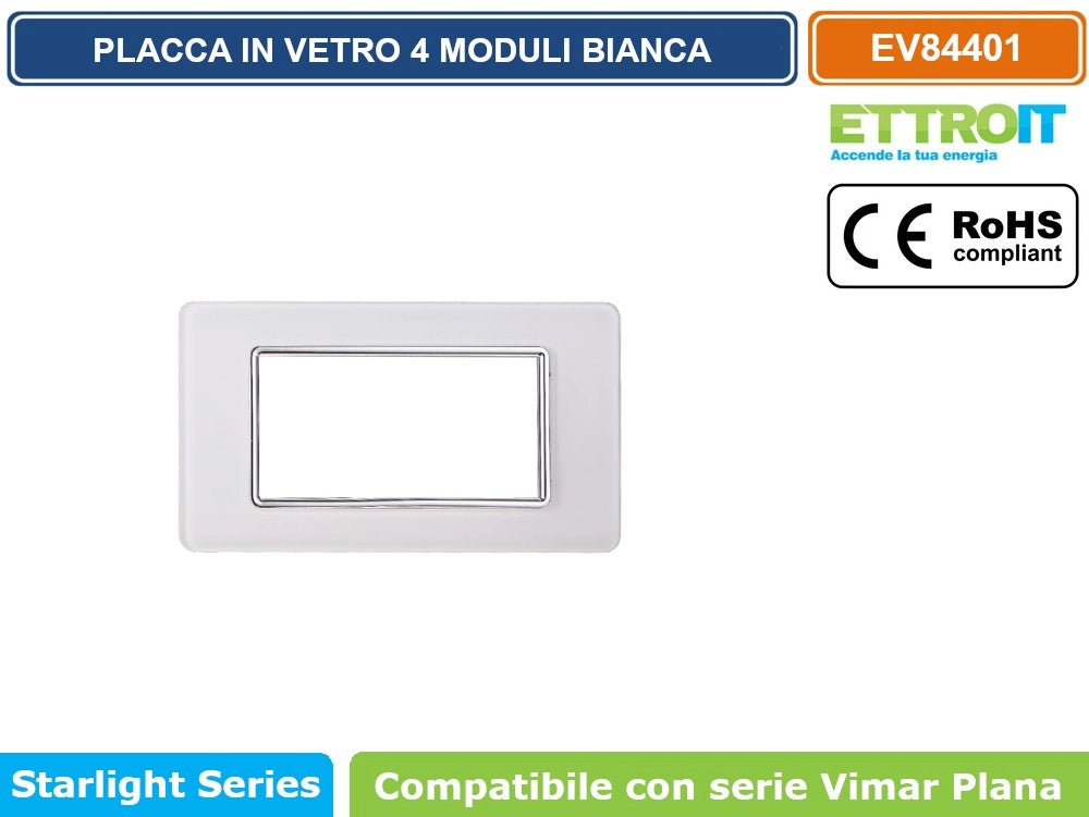 ETTROIT PLACCA IN VETRO COLORE BIANCO COMPATIBILE CON SERIE VIMAR PLANA - Numero Moduli:3 Moduli