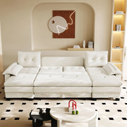 Divano letto modulare a U 278 cm in ciniglia beige con USB