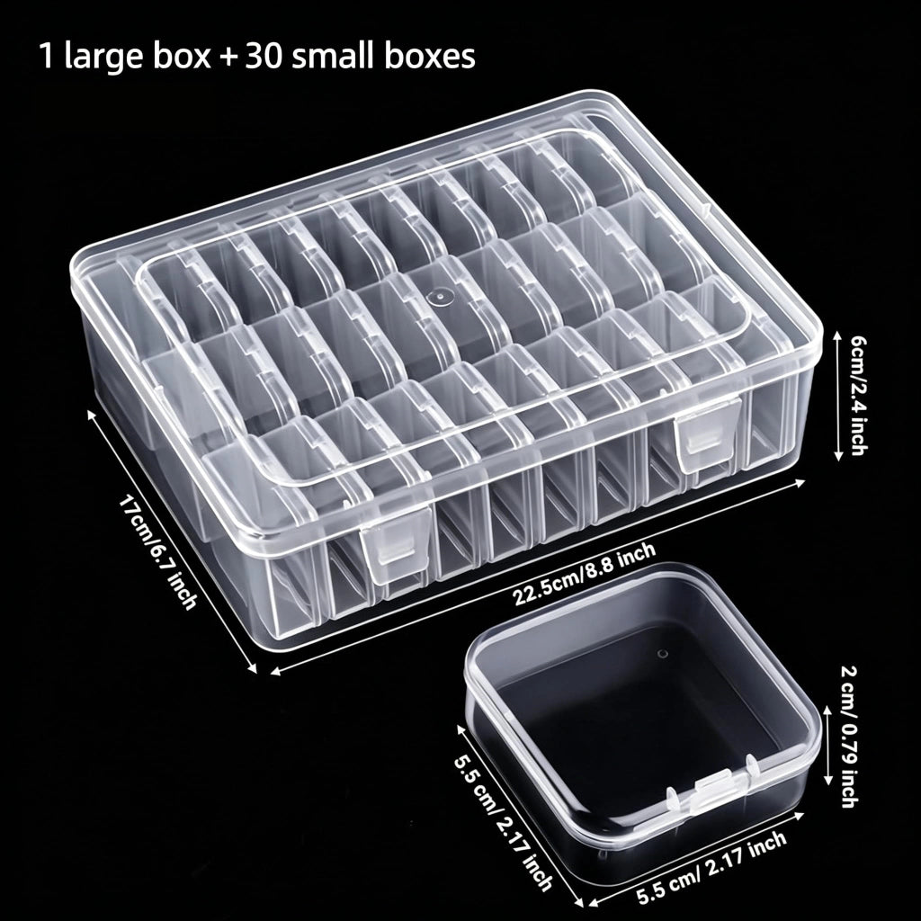 Set di 30 mini contenitori trasparenti, dimensioni 5,5 x 5,5 x 2 cm