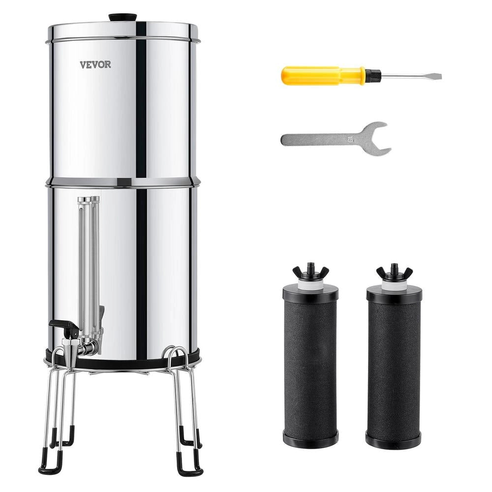 Sistema di Filtraggio Acqua a Gravità k8626A in Acciaio Inox 7+8,5 L con 2 Filtri al Carbone Robusto e Portatile per Casa e Camper