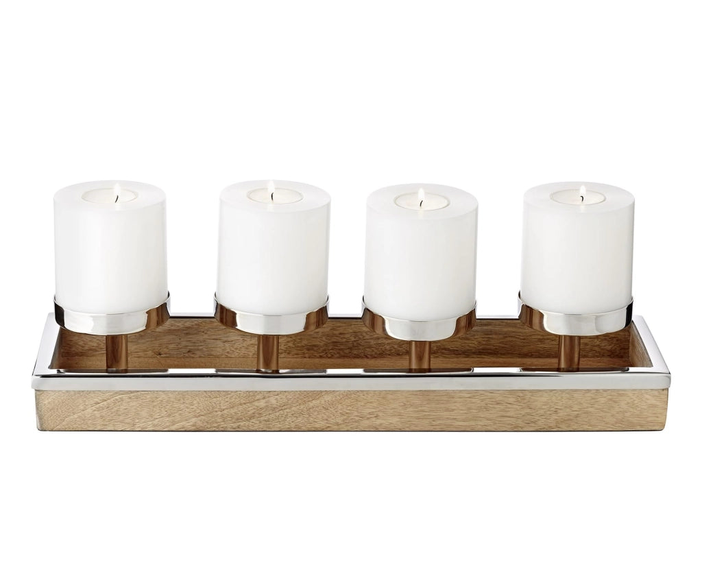 Candeliere per l'Avvento, piccolo, L 45 cm, in legno di mango, verniciato