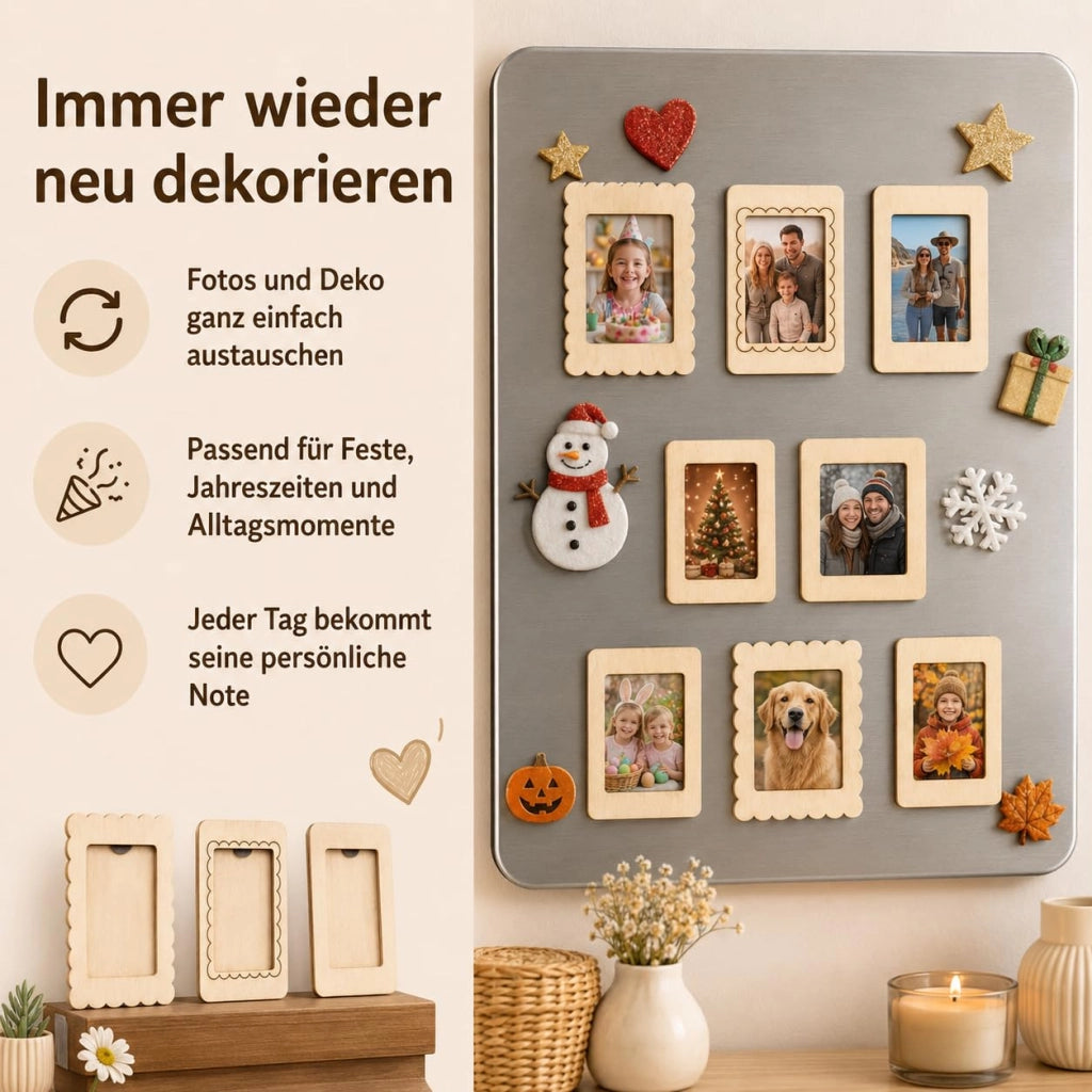 Kit per creare: 15 mini cornici in legno da dipingere, con supporto magnetico