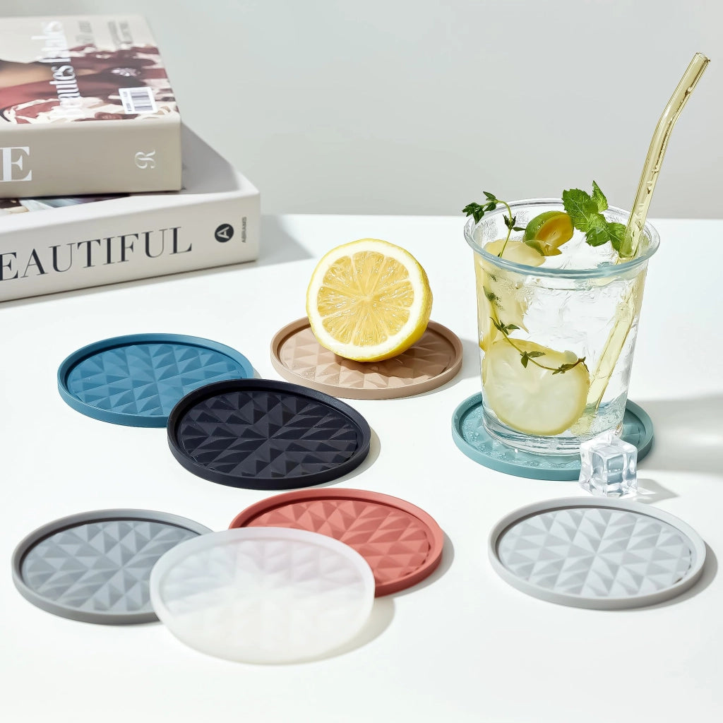 Set di 2 sottobicchieri in silicone, rotondi, diametro 9,5 cm, trasparenti