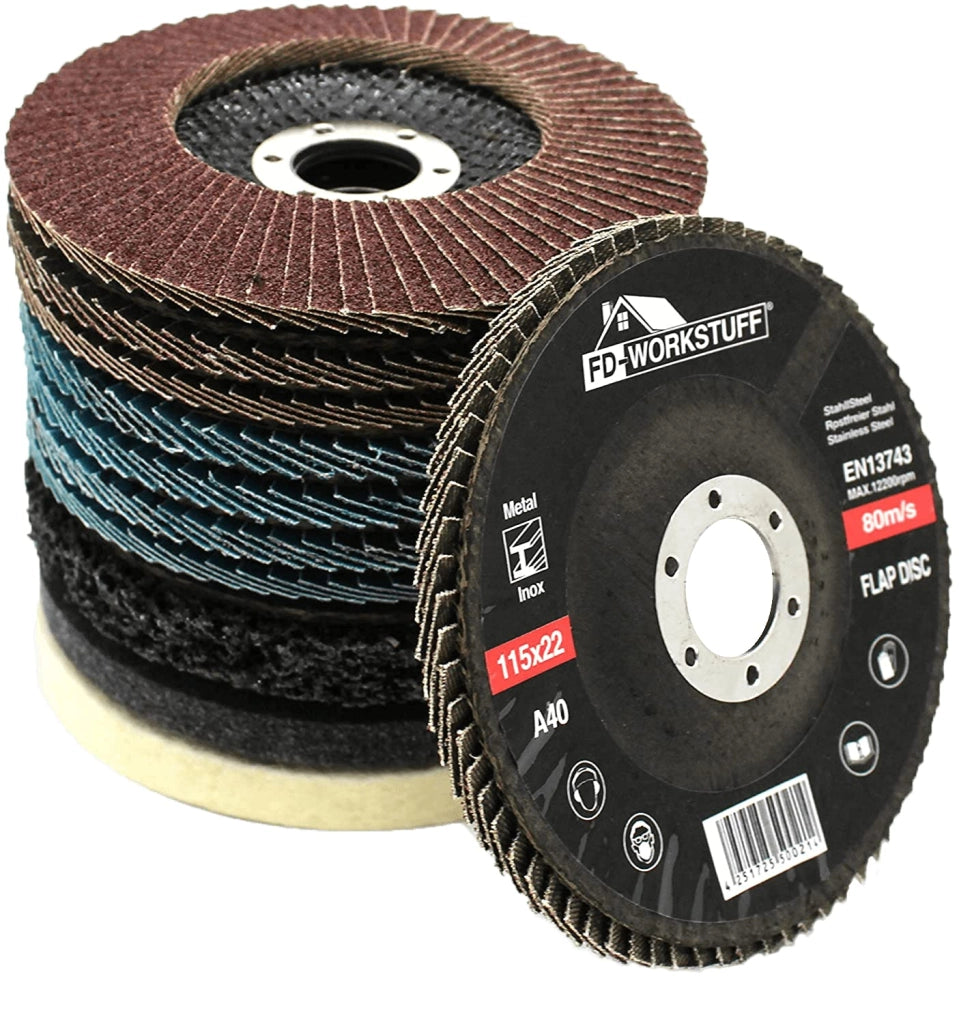 Set di dischi abrasivi e di lucidatura, 11 pezzi, diametro 115 mm, grana 40–120