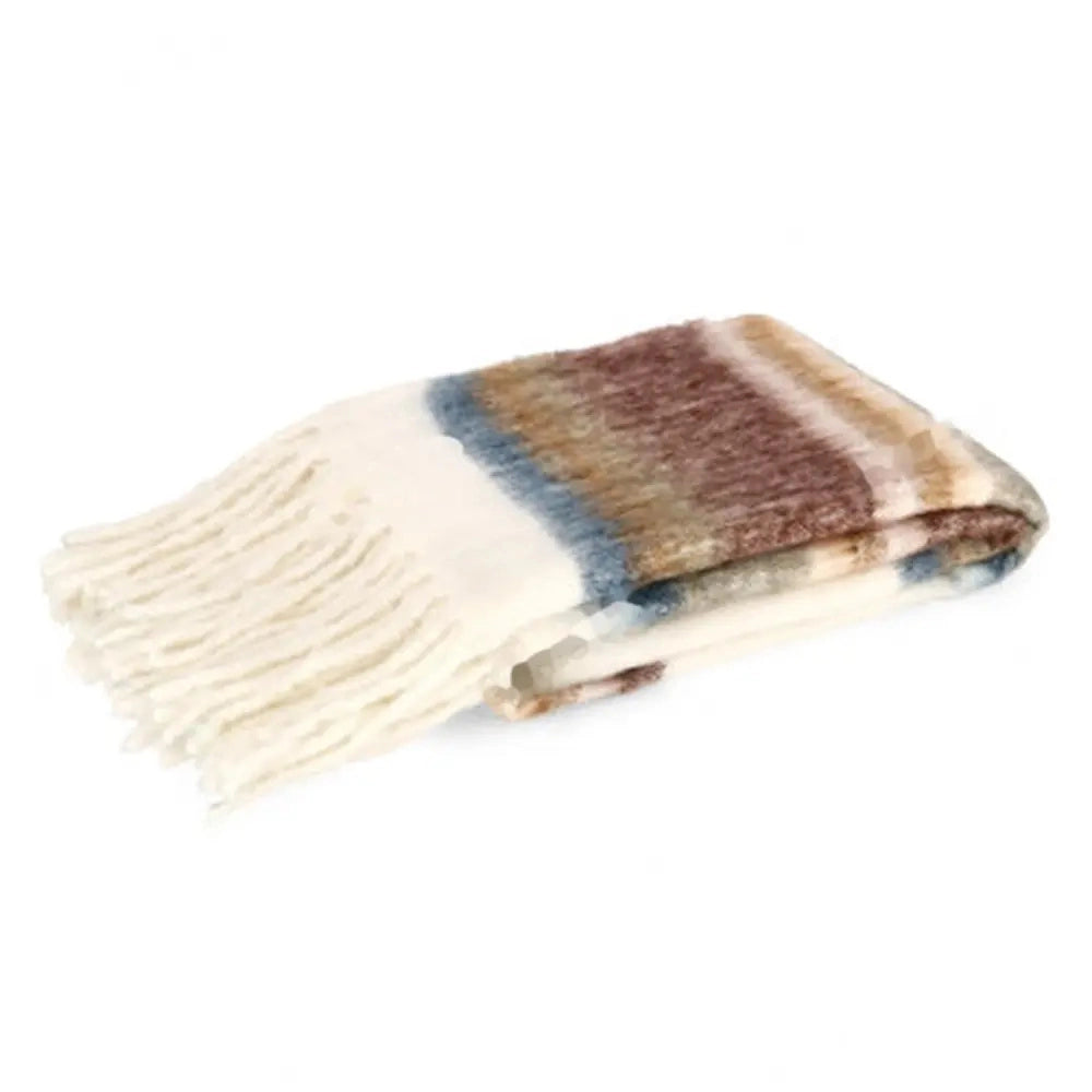 Coperta Nayla a righe bianca con frange 130 × 170 cm
