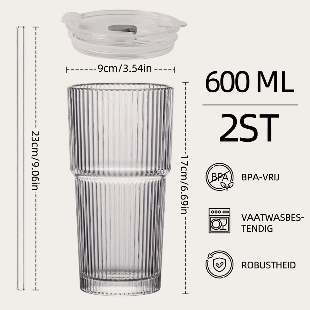 Bicchieri da bevanda con coperchio, set da 2, capacità 600 ml